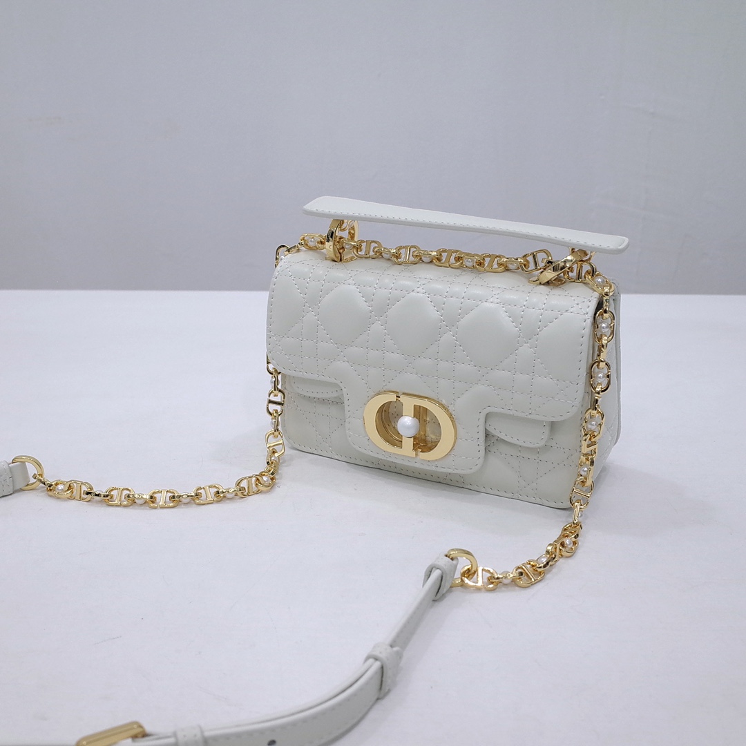 Mini Dior Jolie Top Handle Bag White Cannage Calfskin